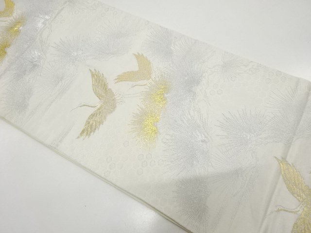 アンティーク　鶴に笠松模様織り出し袋帯（材料）